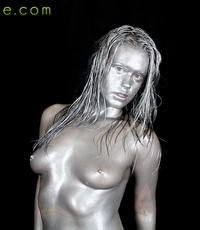 Metallic hottie Slut covers herself in metallic paint and